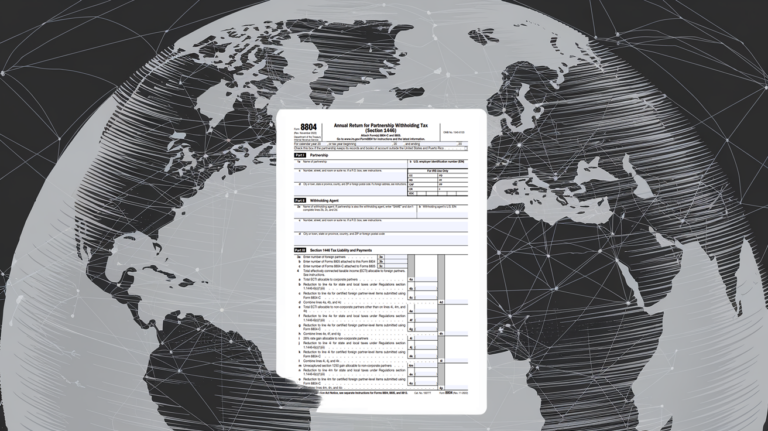 An illustration of a globe with Form 8804 superimposed, highlighting "Tax Treaties."