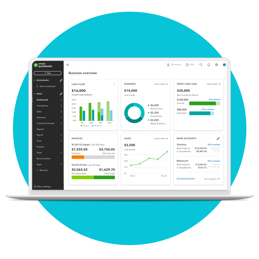 A clean and intuitive dashboard is one of QBO's strengths.